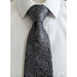 Chaps black silver paisley silk tie - 57.5"